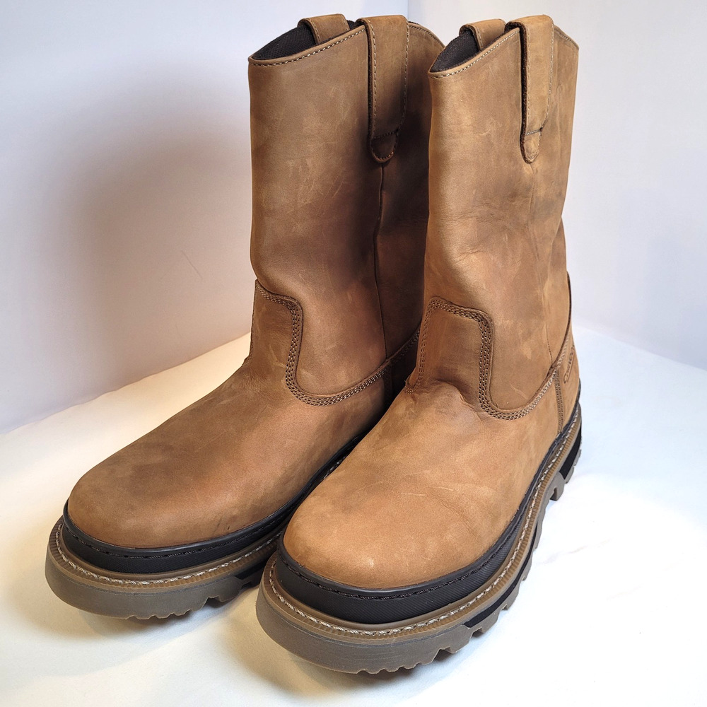 Chinook Rancher Leather Work Boots Men 13 Tan Pull On Lug Sole Western Utility